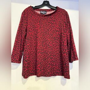 Lesley Evers Red And Black Leopard Print Top Size 1X